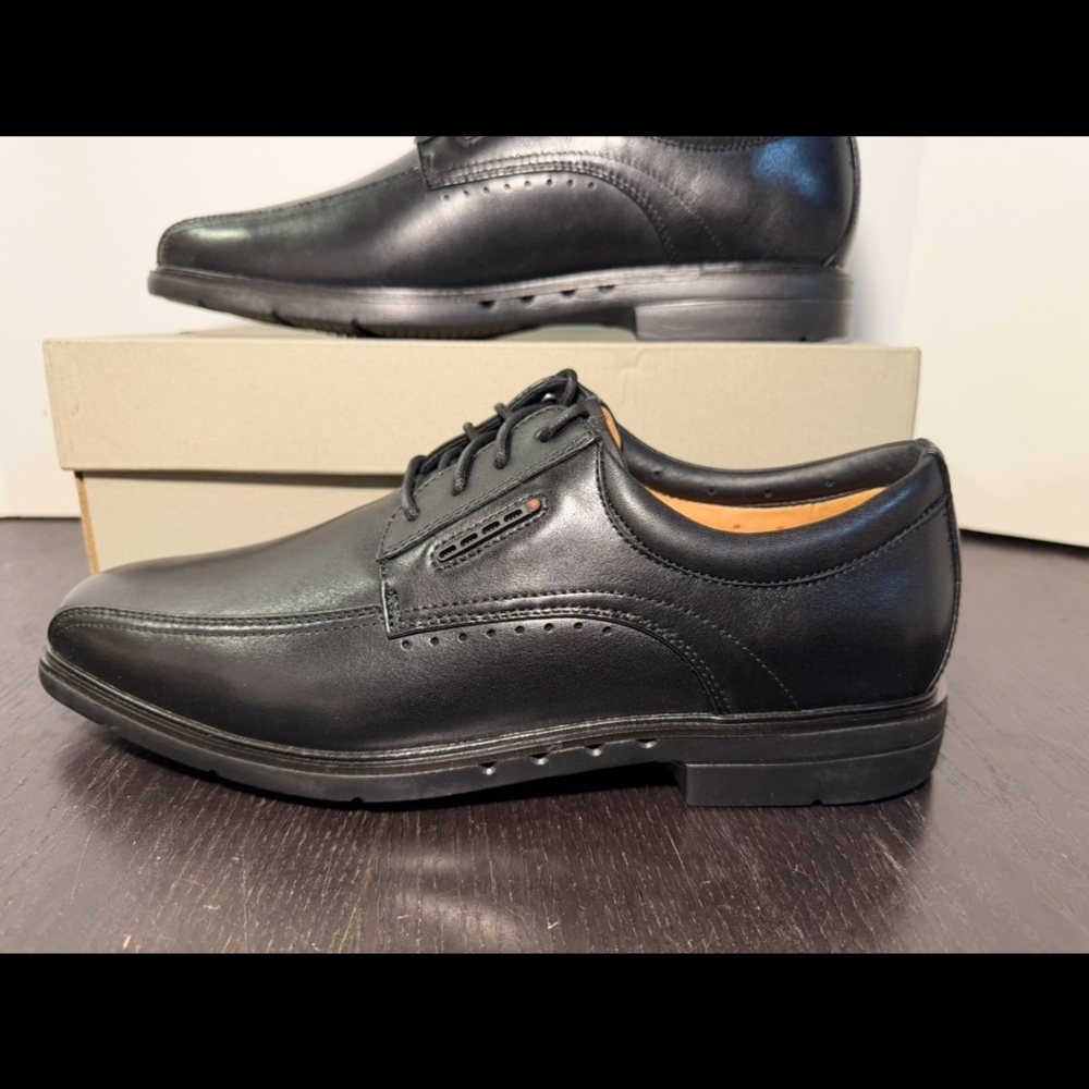 Clarks Un Kendric Way Leather Dress Shoes Black Mens 10.5W (Wide) - Picture 7 of 16